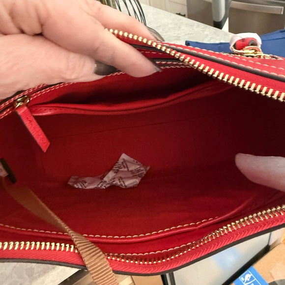 Dooney & Bourke Saffiano Hobo Shoulder Bag in red with matching wallet - Picture 5 of 11